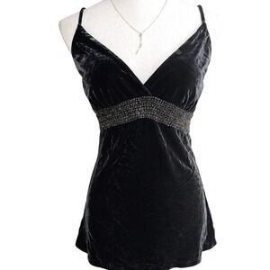 Y2K Express Womens Velvet Silk Blend Beaded Cami Top Medium New Party Formal